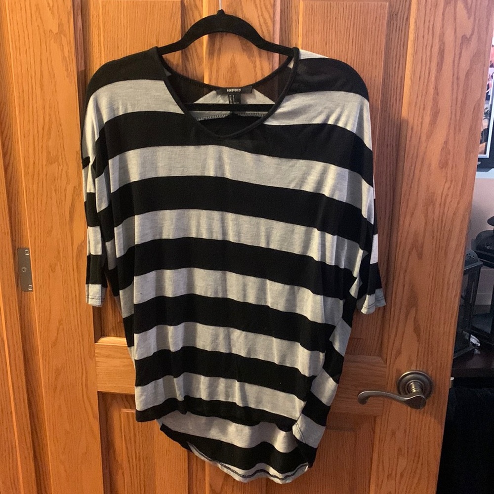 Black and Grey Stripes Dolmen Sleeve Style Shirt